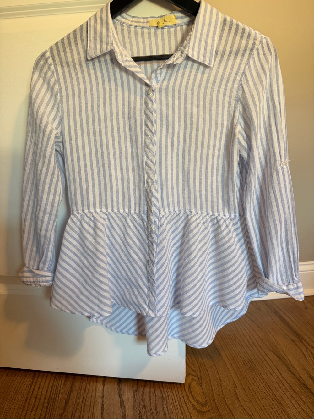 Soft Blue Stripe Peplum Button-Front Top